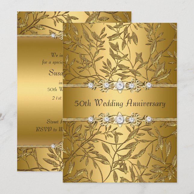 Invitation du 50e anniversaire du Mariage Gold Lea (Devant / Derrière)
