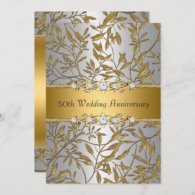 Invitation du 50e anniversaire du Mariage Gold Lea (Devant / Derrière)