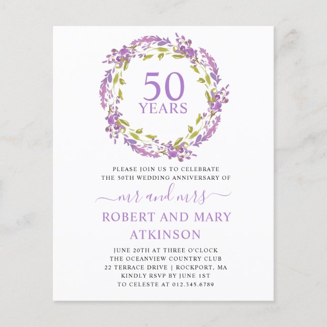 Invitation du 50e anniversaire du violet budgétair (Devant)