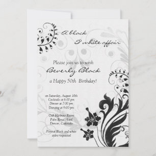 Invitation du 50e anniversaire   Floral noir blanc