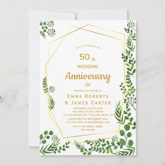 Invitation du 50e anniversaire Gold & Green modern (Devant)