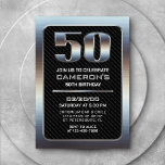 Invitation du 50e anniversaire masculin<br><div class="desc">Préparez-vous à un bain de garçon avec ce design d'anniversaire pointu pour lui ! Avec une typographie audacieuse et élégante sur un arrière - plan en fibre de carbone, ce design est construit comme un camion de deux tonnes. Le métal chromé et les textures noires donnent une touche masculine qui...</div>