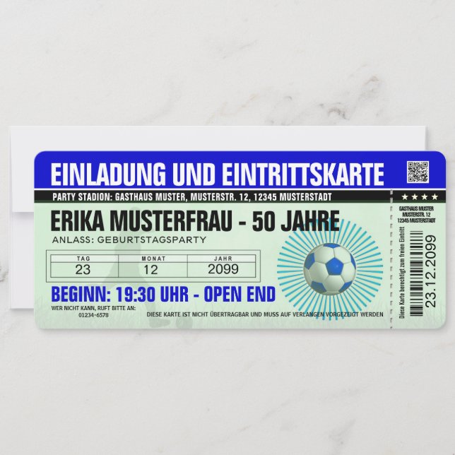 Invitation du 50e anniversaire Modèle bleu de foot (Devant)