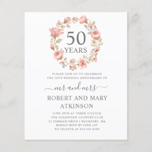 Invitation du 50e anniversaire rose du budget