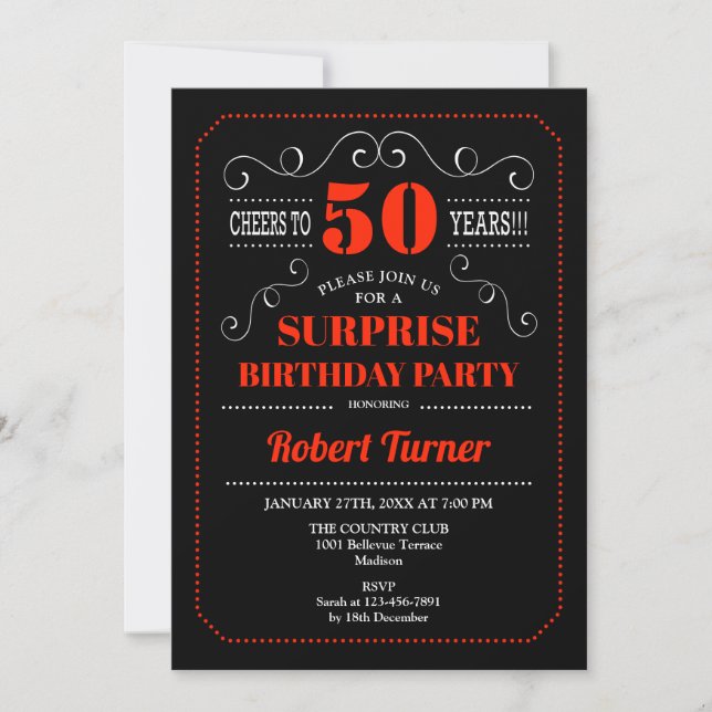 Invitation du 50e anniversaire surprise - Rouge no (Devant)