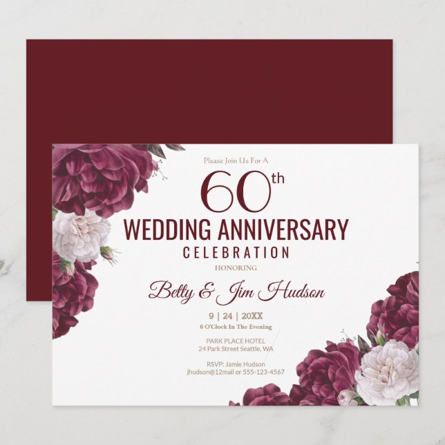 Invitation du 60e anniversaire du Mariage (Devant / Derrière)