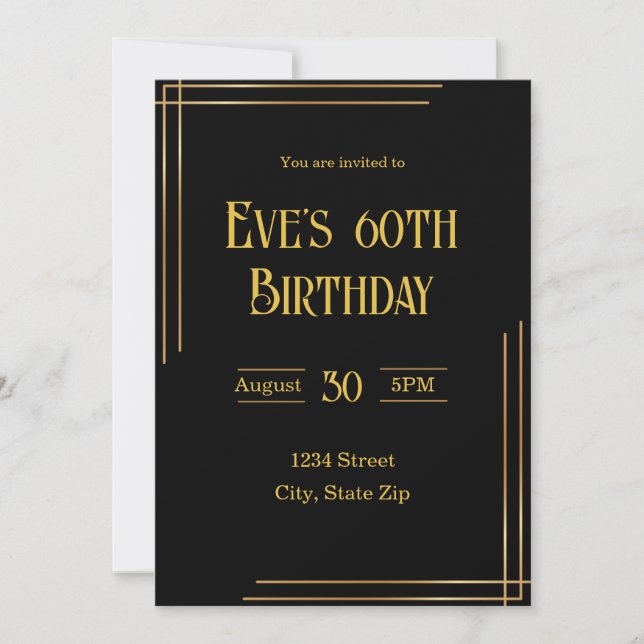 Invitation du 60e anniversaire - Noir & Or | Éléga (Devant)