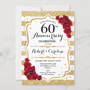 Invitation du 60e anniversaire - Roses rouges blan