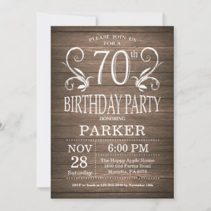 Invitation du 70e anniversaire Bois rustique Flora