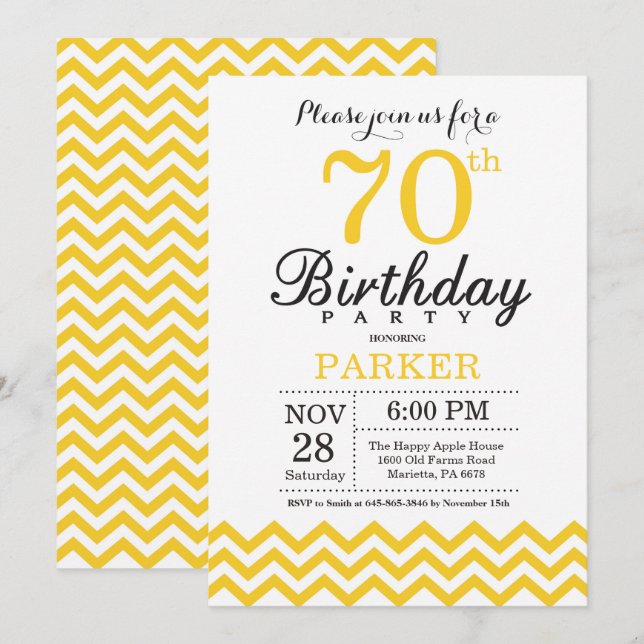 Invitation du 70e anniversaire Chevron jaune (Devant / Derrière)