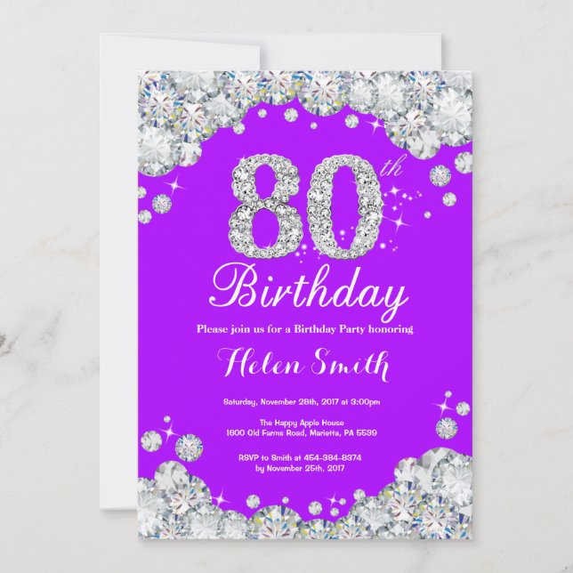 Invitation du 80e anniversaire Diamant violet et a (Devant)