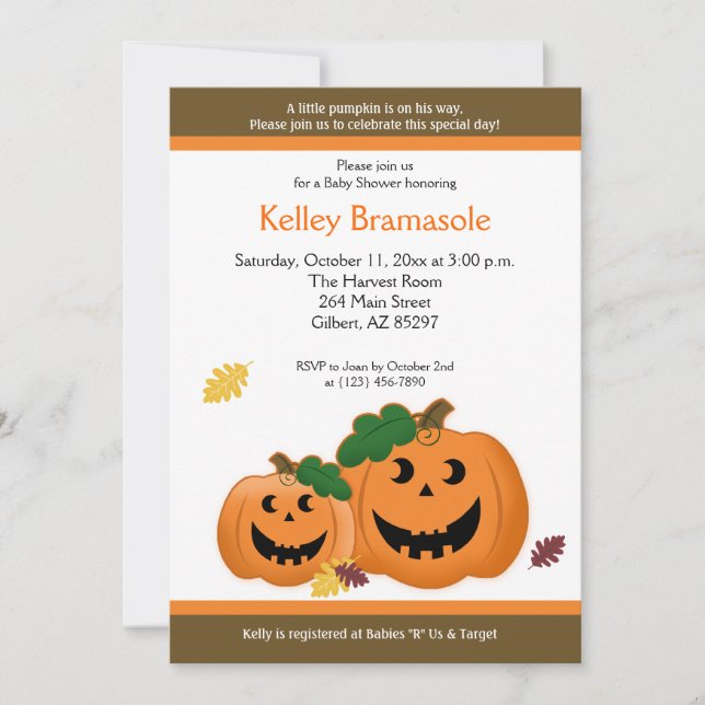 Invitation du baby shower 5x7 de citrouilles de (Devant)