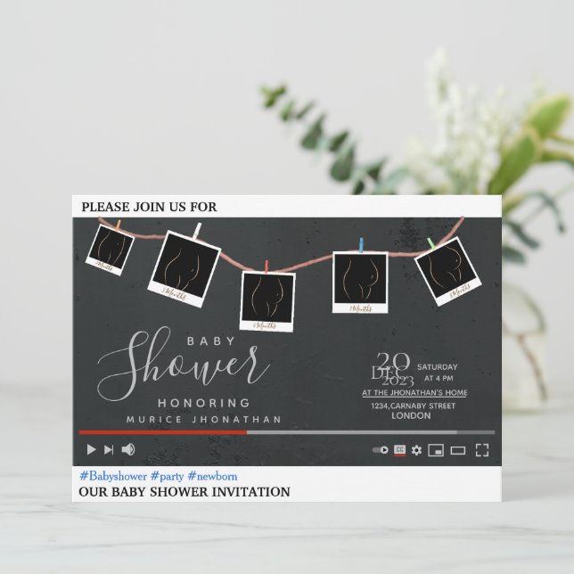 Invitation du baby shower à thème Youtube (Debout devant)