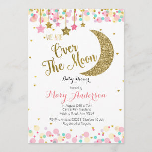 Invitation du Baby shower arc-en-ciel de la lune