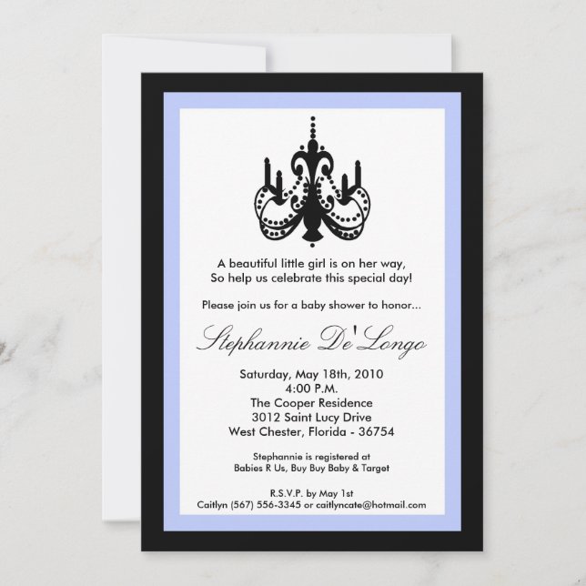 Invitation du Baby shower bleu de lustre {TBA} 5x7 (Devant)