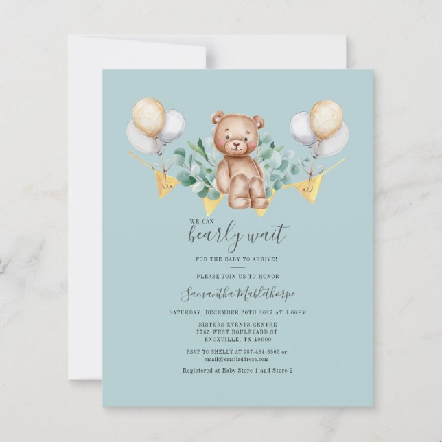 Invitation du Baby shower botanique Eucalyptus Bud (Devant)