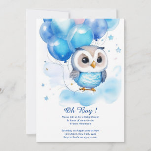 Invitation du Baby shower Boy Owl Watercolor