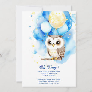 Invitation du Baby shower Boy Owl Watercolor