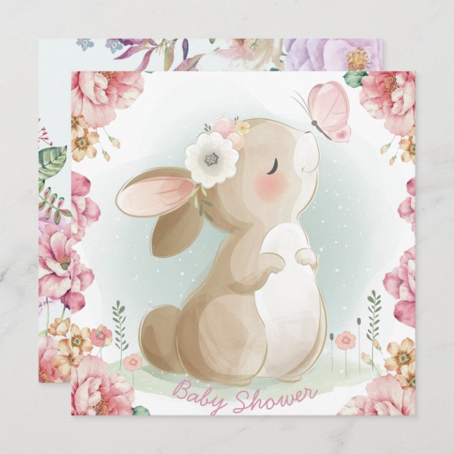 Invitation du Baby shower Bunny (Devant / Derrière)