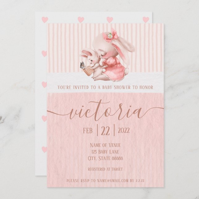 Invitation du Baby shower Bunny (Devant / Derrière)