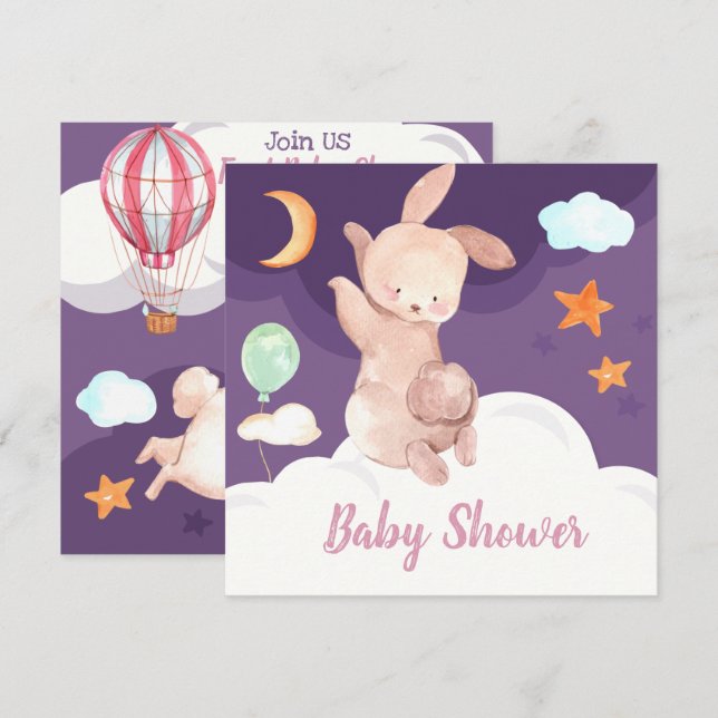 Invitation du Baby shower Bunny (Devant / Derrière)