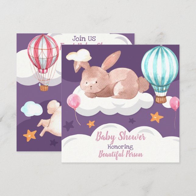 Invitation du Baby shower Bunny (Devant / Derrière)