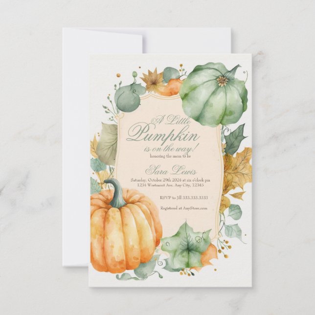 Invitation du baby shower citrouille Automne Vert (Devant)
