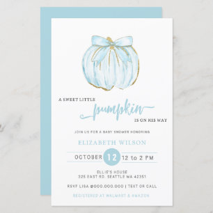 Invitation du Baby shower Citrouille bleu Boy Boy