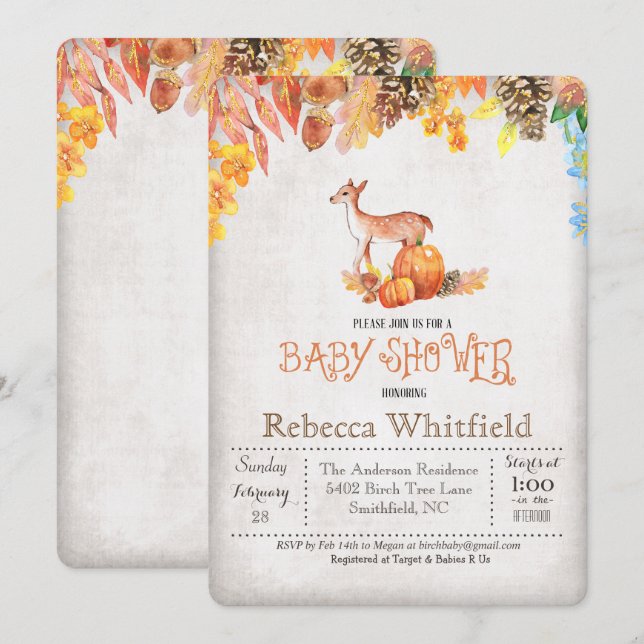 Invitation du Baby shower Citrouille Little Deer (Devant / Derrière)