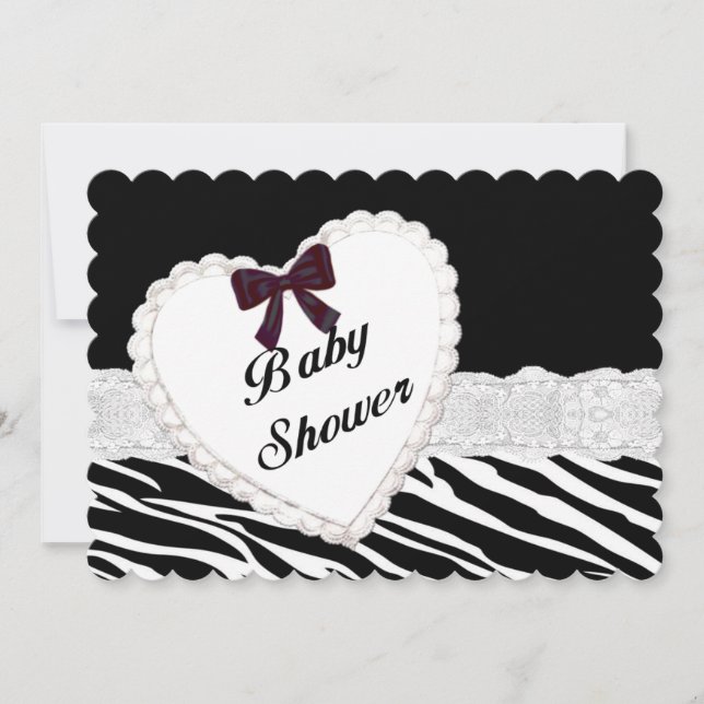 Invitation du Baby shower Coeur de dentelle Zebra (Devant)