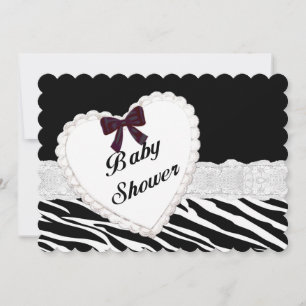 Invitation du Baby shower Coeur de dentelle Zebra