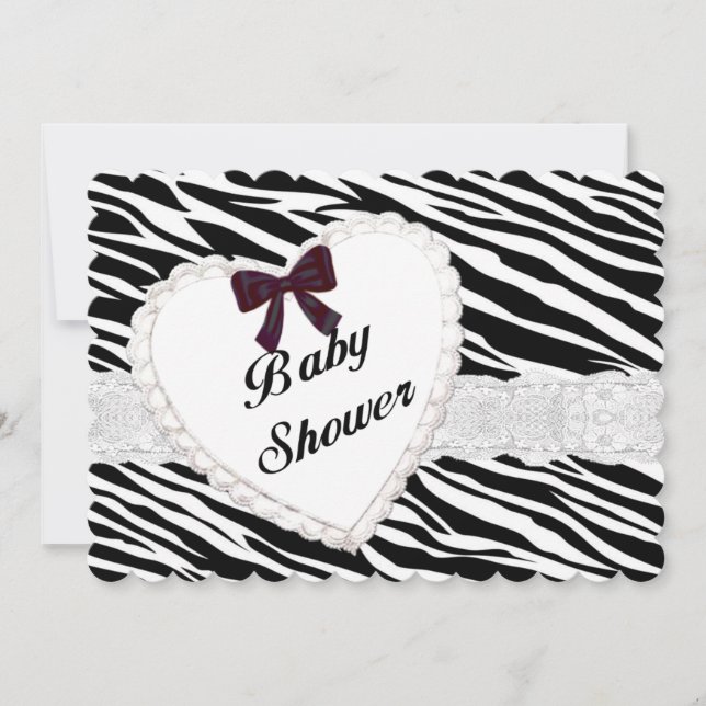 Invitation du Baby shower Coeur de dentelle Zebra (Devant)