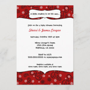 Invitation du Baby shower Cowboy Red Paisley