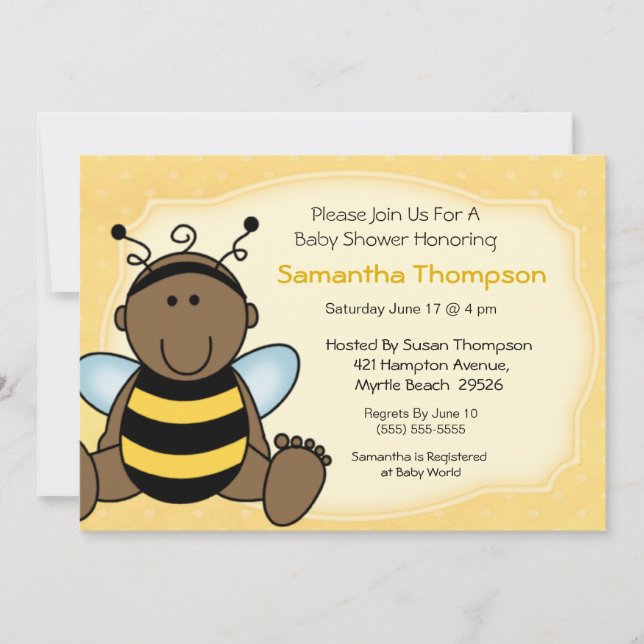 Invitation du Baby shower d'abeilles afro-américai (Devant)