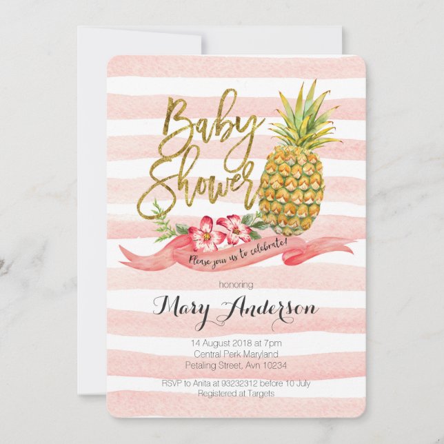 Invitation du Baby shower d'ananas tropical (Devant)