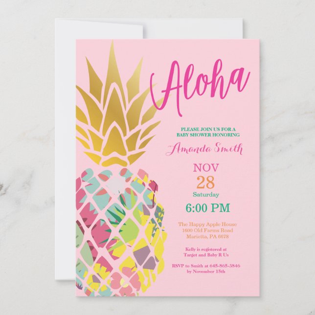 Invitation du Baby shower d'ananas tropical (Devant)