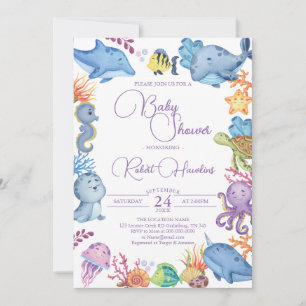 Invitation du Baby shower d'animaux de l'océan mar