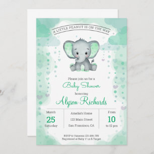 Invitation du Baby shower d'aquarelle d'éléphant v