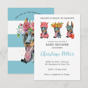 Invitation du Baby shower d'aquarelle Doberman