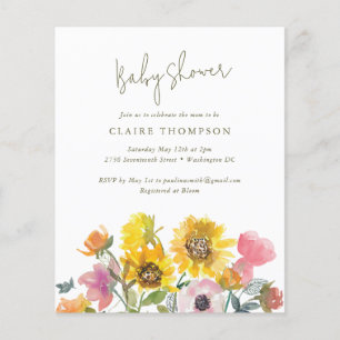Invitation du Baby shower d'aquarelle du tournesol