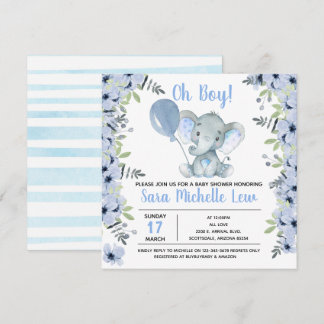 Invitation du Baby shower d'aquarelle éléphant