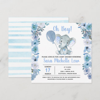 Invitation du Baby shower d'aquarelle éléphant