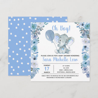 Invitation du Baby shower d'aquarelle éléphant du
