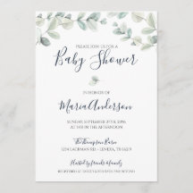 Invitation du Baby shower d'aquarelle Eucalyptus