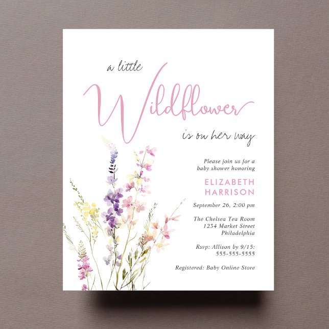 Invitation du Baby shower d'aquarelle Fleur sauvag (Créateur téléchargé)