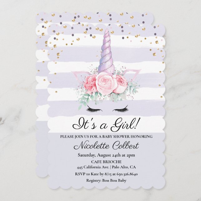 Invitation du Baby shower d'aquarelle florale Unic (Devant / Derrière)