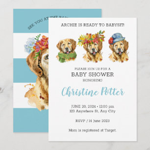 Invitation du Baby shower d'aquarelle Golden Retri