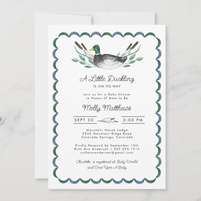 Invitation du Baby shower d'aquarelle Mallard Duck (Devant)