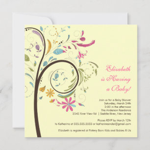 Invitation du Baby shower d'arbre floral du printe