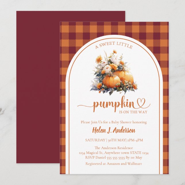 Invitation du Baby shower d'automne du Citrouille  (Devant / Derrière)